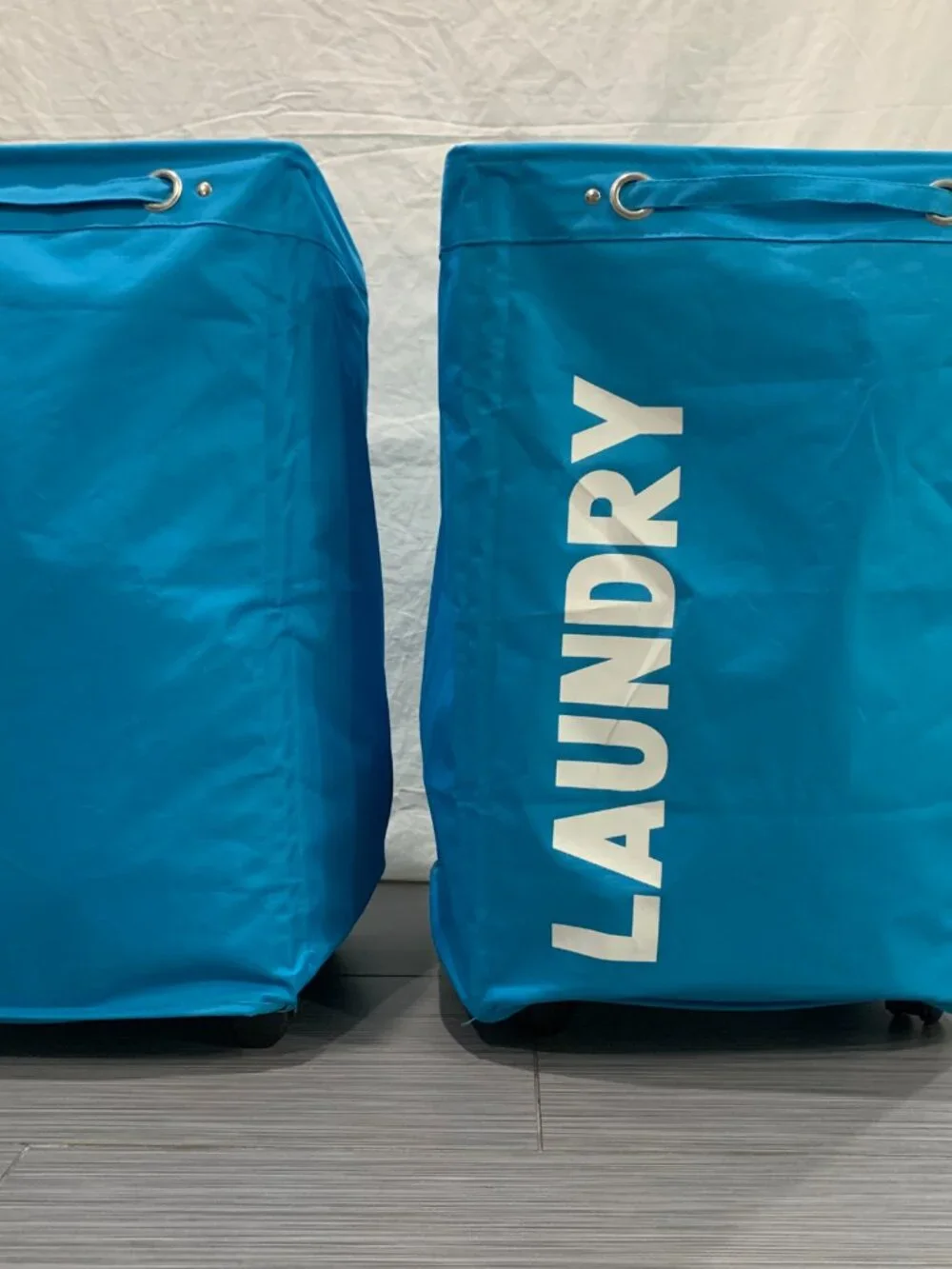 Set of 2 Large Blue Fabric Laundry Hampers - 24x16x13 Collapsible Storage Bins